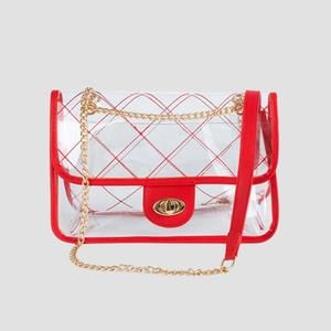 NEW BELLA CHIC women's quilted clear pvc bag in red